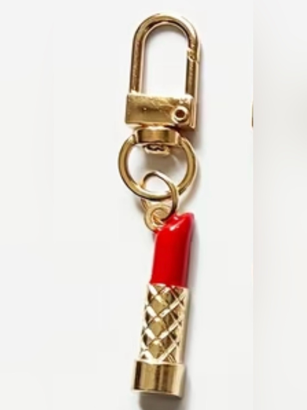 Gold and Red Lipstick Charm Keychain